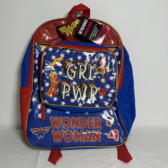 Bioworld Handbags - NWT DC Comics: Wonder Woman - "GRL PWR" Stars Backpack with Lunchbox - Bioworld